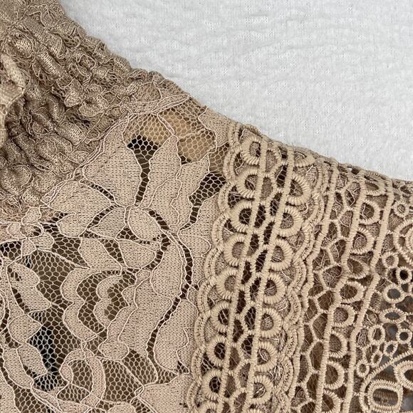 CABLE & GAUGE Tank Top XS Floral Lace Overlay Blouse Mock Neck Brown NEW - Picture 8 of 12